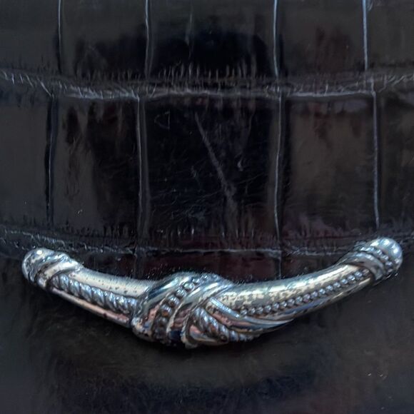 Brighton black leather croc embossed flap multi compartment wallet/clutch. - Picture 4 of 8